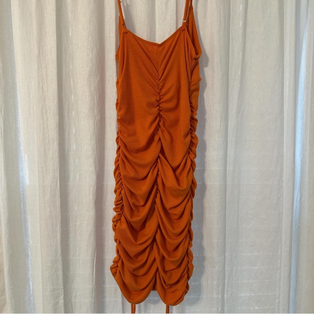 Orange Ruched Mini Bodycon Dress - Picture 4 of 6